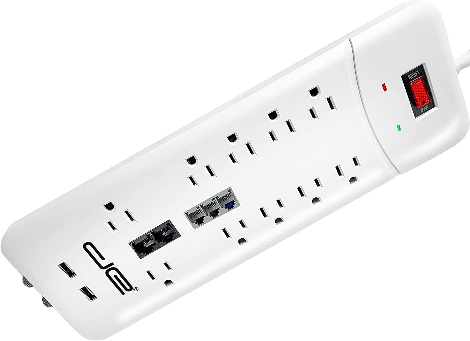 10-Outlet Straight Plug 4050 Joules Heavy Duty Surge Protector (8 FT, WHT)
